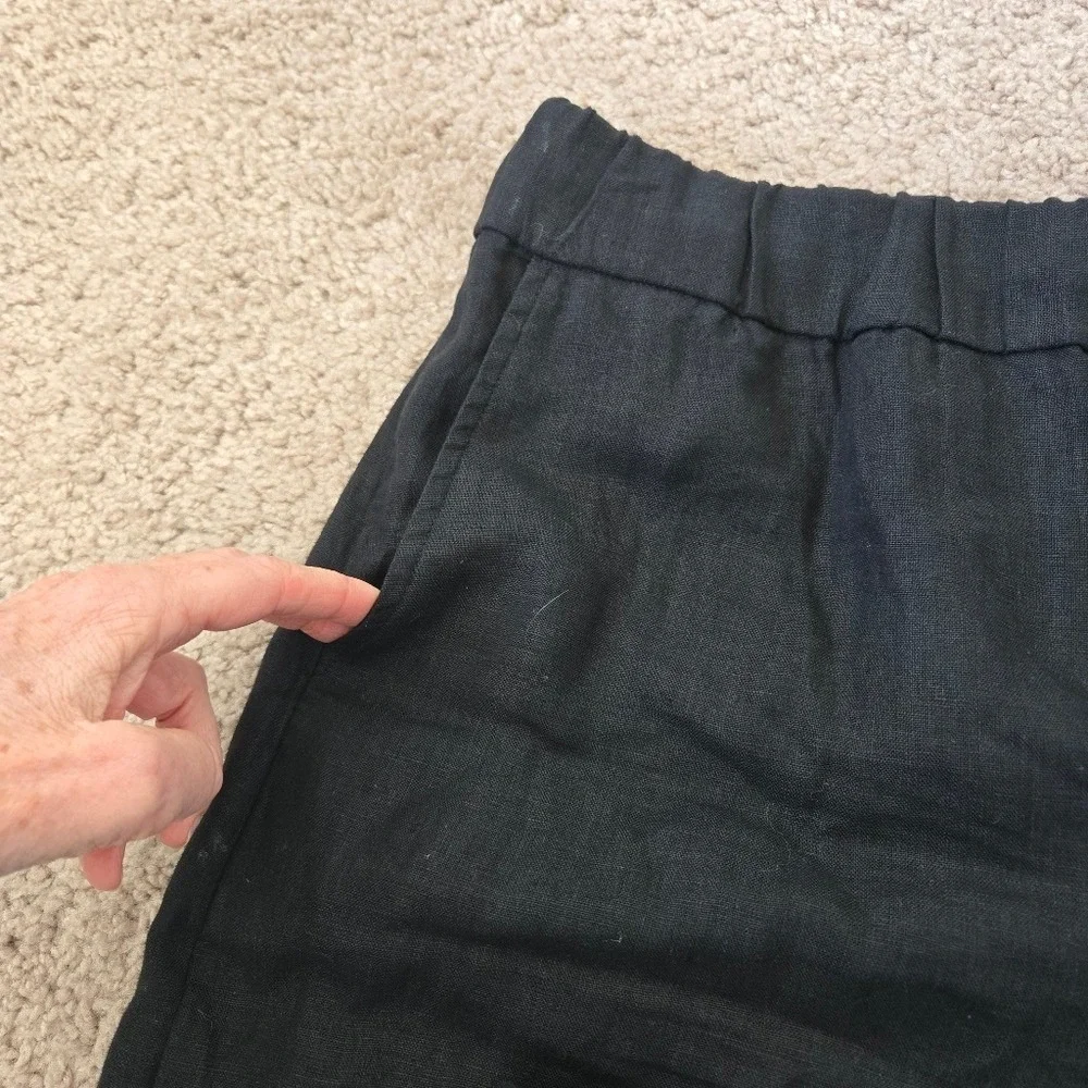 J.Crew Womens Long Tropez Short 100% Linen Size Large Black Pull-on  Minimalist